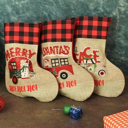 TIED RIBBONS Set Of 3 Cream-Colored & Red Patterned Fabric Stockings Christmas Tree Ornament image 2