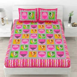 uniqchoice Pink Abstract 120 TC Cotton Queen Sized Bedsheet with 2 Pillow Cover-picture-44