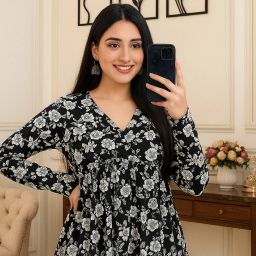 Casual Regular Sleeves Printed Women Black Top-image-72
