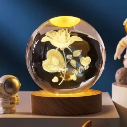 Night Lights 3D Galaxy Crystal Ball Bedside Warm Light Wooden Night Lamp-16