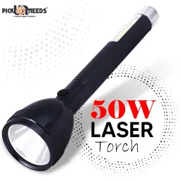 pick ur needs 2 in1 Long Beam Waterproof Led Flashlight Torch with Rechargeable Battery and 2 modes 6 hrs Torch Emergency Light image 4