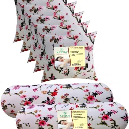 Combo Set Of 5 Cushion And 2 Microfibre Floral Bolster Pack of 7-image-15