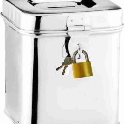 Stainless Steel Squre (With Lock & Key ) Coin Bank (Silver) Coin Bank-image-30
