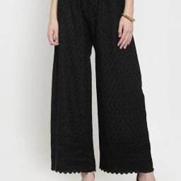 Women Loose Fit Black Cotton Blend Trousers-image-54