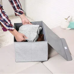 HOUSE OF QUIRK Set Of 3 Grey Checked Foldable Multi-Utility Organiser image 2