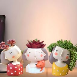 Garden Deco Red & White 3 Pieces Ceramic Planters Pots-image-64