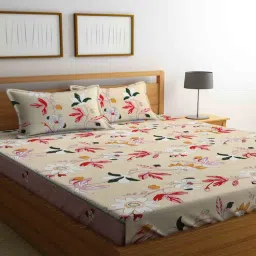 klotthe Multicolor Floral 300 TC Cotton Blend King Sized Bed Sheets with 2 Pillow Covers-picture-0