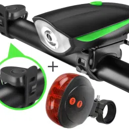 Rechargeable cycle Light + Horn With Tail Laser Light In 3 Different Mode LED Front Rear Light Combo-9