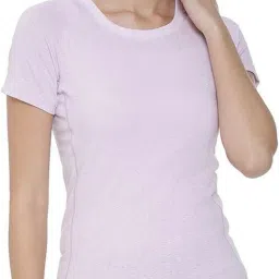 Women Self Design Round Neck Polyester Pink T-Shirt-image-35