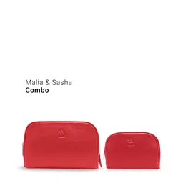 Kara Set of 2 Red Leather Toiletry Bags image 2