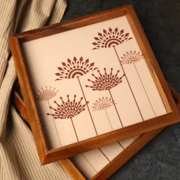 Square Tray Teak Flower Tray Serving Set-13
