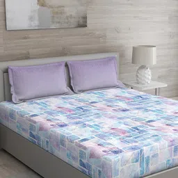 GM Violet & Blue Floral 144 TC Cotton Bedsheet with 2 Pillow Cover-image-57