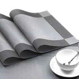 GROKI Grey 4 Pieces Textured Rectangle Waterproof Table Placement image 4