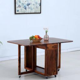 woodsworth from pepperfry Carion Sheesham Wood Foldable 4 Seater Dining Table In Scratch Resistant Honey Oak Finish With Wheels-picture-48