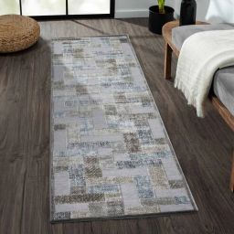obsessions Blue and Brown Geometric 2x7 Feet Machine Made Runner-picture-6