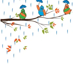 print mantras Wall Stickers Beautiful Birds With Umbrella In Rain On Tree Branches-picture-37