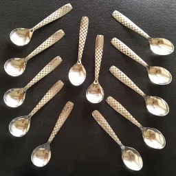 Premium Stainless Steel Spoons Set of 12 Pcs., 6 Desert Spoon / 6 Soup Spoon, (Color: Stainless Steel Silver) Laser Printed Premium Spoons. Stainless Steel Soup Spoon, Tea Spoon, Dessert Spoon Set-image-30