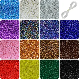 Glass Beads Set - 8/0 Size (3mm) - 15 Colors, Ideal for Jewelry & Embroidery-26