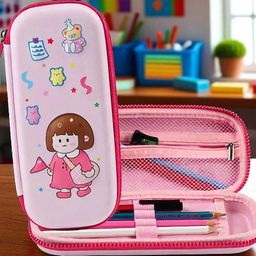 colorbee Kawaii Hello Kitty Pink Birthday Pencil Pouch for Girls Best Birthday Gift Cartoon Art Printed, Star-Design, Nature Theme, Geometric Pattern Art Polyester Pencil Box-picture-19