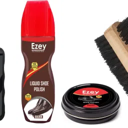 Ezey Wax Shoe Polish (Black)+Liquid Shoe Polish (Brown)+ shoe Shiner+Twin Shoe Brush Shoe Care Kit-image-80