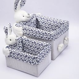 Paper Fabric Toy Basket, for Home Storage, Bunny, Grey, Paper & Fabric, Set of 2 Storage Basket-image-58