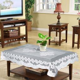Kuber Industries White & Grey Printed 4 Seater Cotton Table Cover-56
