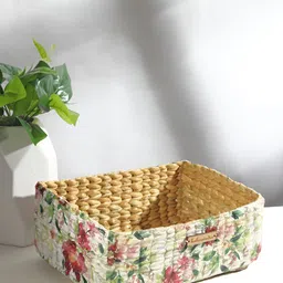 HABERE INDIA White & Pink Printed Regular Tote Basket Organiser-53