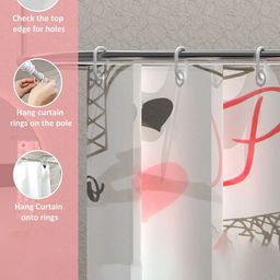 Kuber Industries 3-Pcs White Eiffel Tower Printed Quick Dry Shower Curtains With 12 Hooks image 4