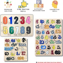 ansoz 3-in-1 Telugu Alphabet & Number Wooden Puzzle Board – Learning Toy image 3