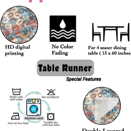 HOMADORN Blue & Red Floral Printed 4-Seater Table Cover image 4