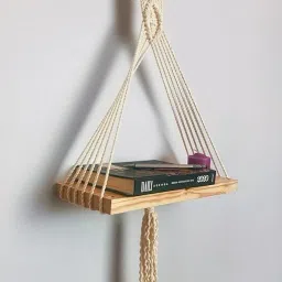 decorainc "Macramé Wall Hanging Shelf | Beige Boho Floating Shelf with Pine Wood| image 2