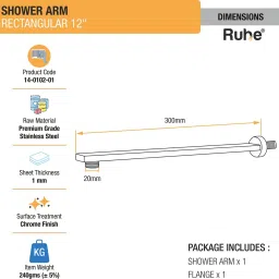 ruhe Rectangular Shower Arm (12 Inches) with Flange Fixed Mount image 2