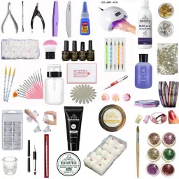 Nail Extension Kit-48 watts UV Lamp/Top & Base Coat/Polygel/Acrylic Complete Kit-image-63