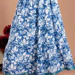 Women Floral Print Flared Light Blue Skirt-image-36