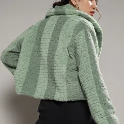 Campus Sutra Self Design Windcheater Crop Fleece Front Open Jacket image 4