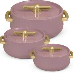 SELVEL Elegance Royal Inner Steel Casserole Set Pack of 3 Thermoware Casserole Set-image-3
