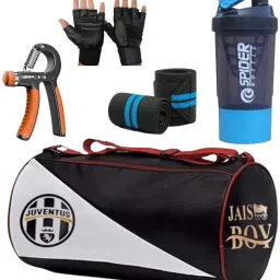15 L Gym Duffel Bag - FCB COMBO Gloves with Wrist Support Band and shaker Bottle and hand Gripper - Black-image-12