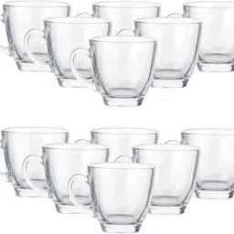 Pack of 12 Glass Pack of 12 Glass Transparent Oval Shape Square Crystal Clear Toughened Glass Tea Cup with Convenient Solid Handle Cups, Glass Set for Tea, Coffee, Beer, Hot/Cold Drinks Set Of 12 (White)-image-48