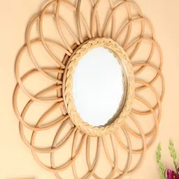 HABERE INDIA Brown Wall Decor Rattan Mirror-29
