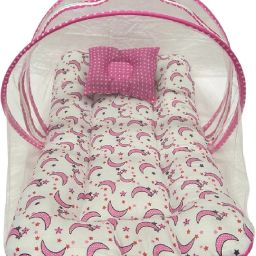 Fibre Kids Washable Baby Bed with Thick Mattress,with Zip Closure & Neck Pillow,0M+Baby Sleeping Bed Mosquito Net-26