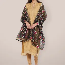 Dupatta Bazaar Embroidered Organza Dupatta with Thread Work image 2