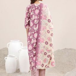 Libas Floral Printed Thread Work Straight Kurta With Trousers & Dupatta image 5