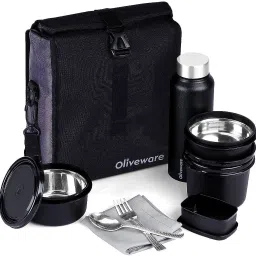 Teso Pro Elite Satinless steel with Bottle (Black-Pro)|Leak Proof 4 Containers Lunch Box-image-83