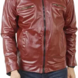 Men Solid Leather Jacket-image-94