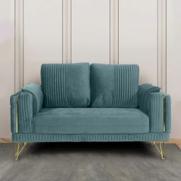 casacraft from pepperfry Solitaire Velvet 2 Seater Sofa In Powder Blue Colour-picture-36