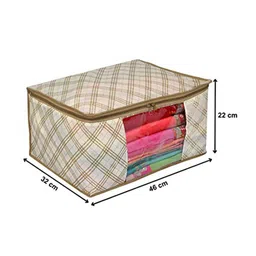 Kuber Industries Yellow 2 Pieces Rectangular Checked Print Non Woven Saree Organisers image 2