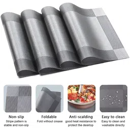 GROKI Grey 4 Pieces Textured Rectangle Waterproof Table Placement image 3