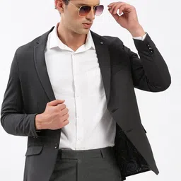SHOWOFF Notched Lapel Collar Slim-Fit Single Breasted Blazer-image-71