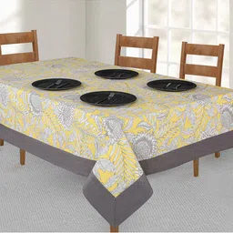 SHADES of LIFE Yellow & Grey Printed Cotton 6-Seater Table Cover-18