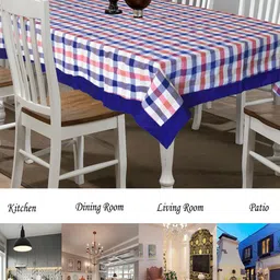 Kuber Industries Blue & White Checked Rectangle Table Cover image 5